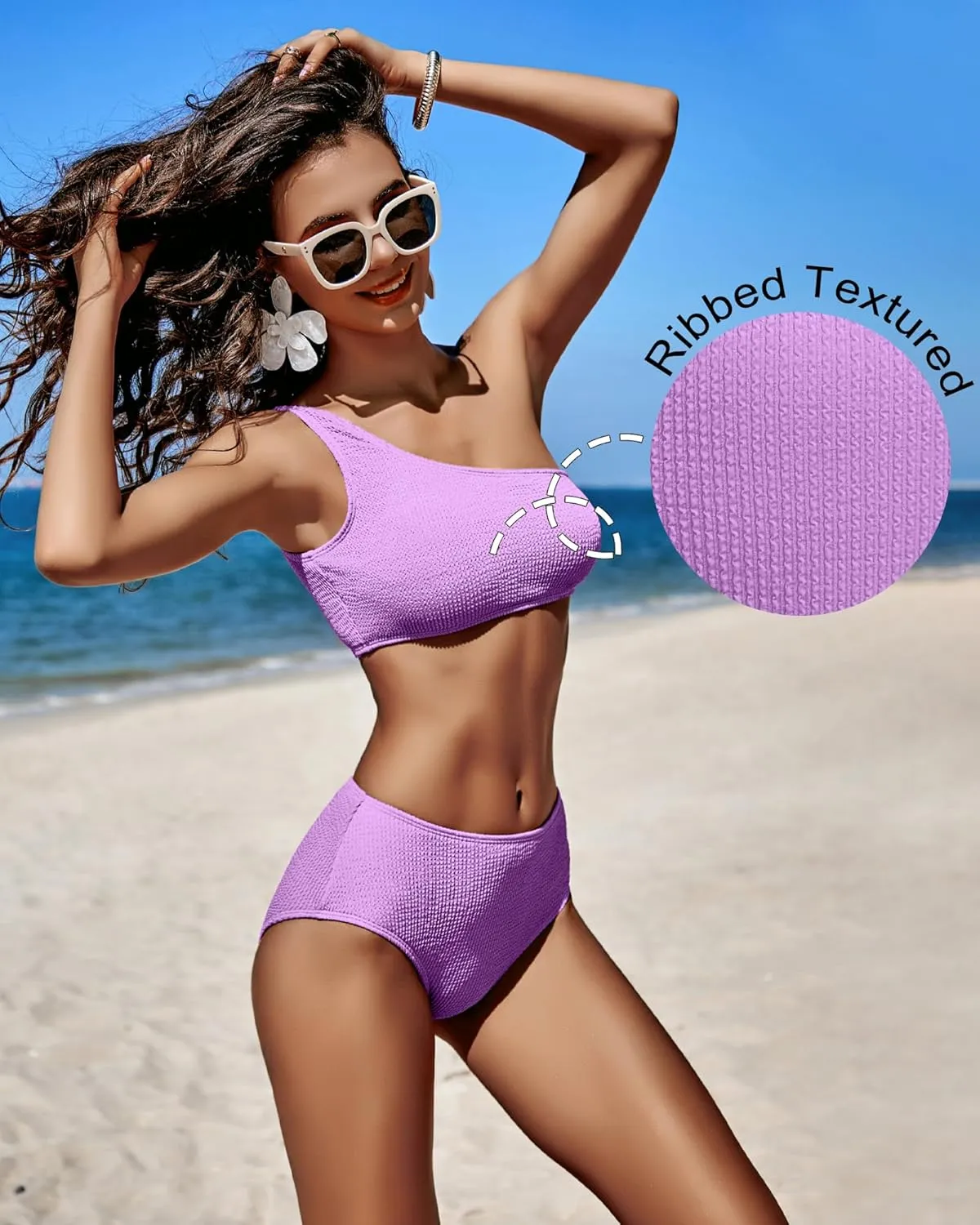 Bikini Sets for Women High Waisted 2 Piece Bestselling Swimsuit Ribbed One Shoulder Tummy Control Bathing Suit 2025