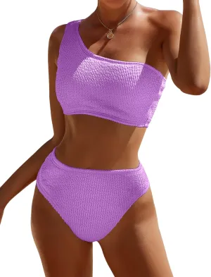 Bikini Sets for Women High Waisted 2 Piece Bestselling Swimsuit Ribbed One Shoulder Tummy Control Bathing Suit 2025