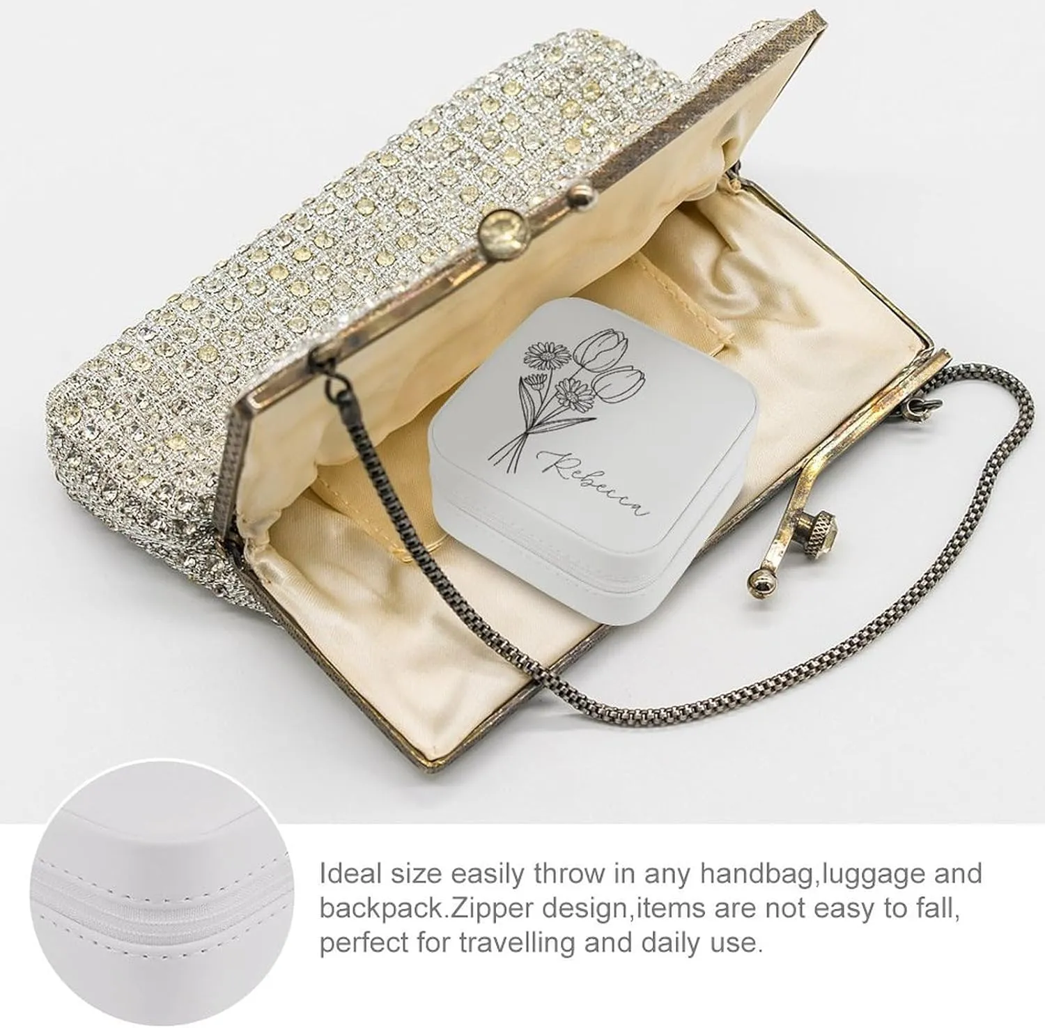Birth Month Flower Jewelry Case Personalized Travel Jewelry Box with Name Customized Bridesmaid Jewelry Organizer for Earrings, Rings, Necklaces, Bracelet Birthday Gifts for Girlfriend