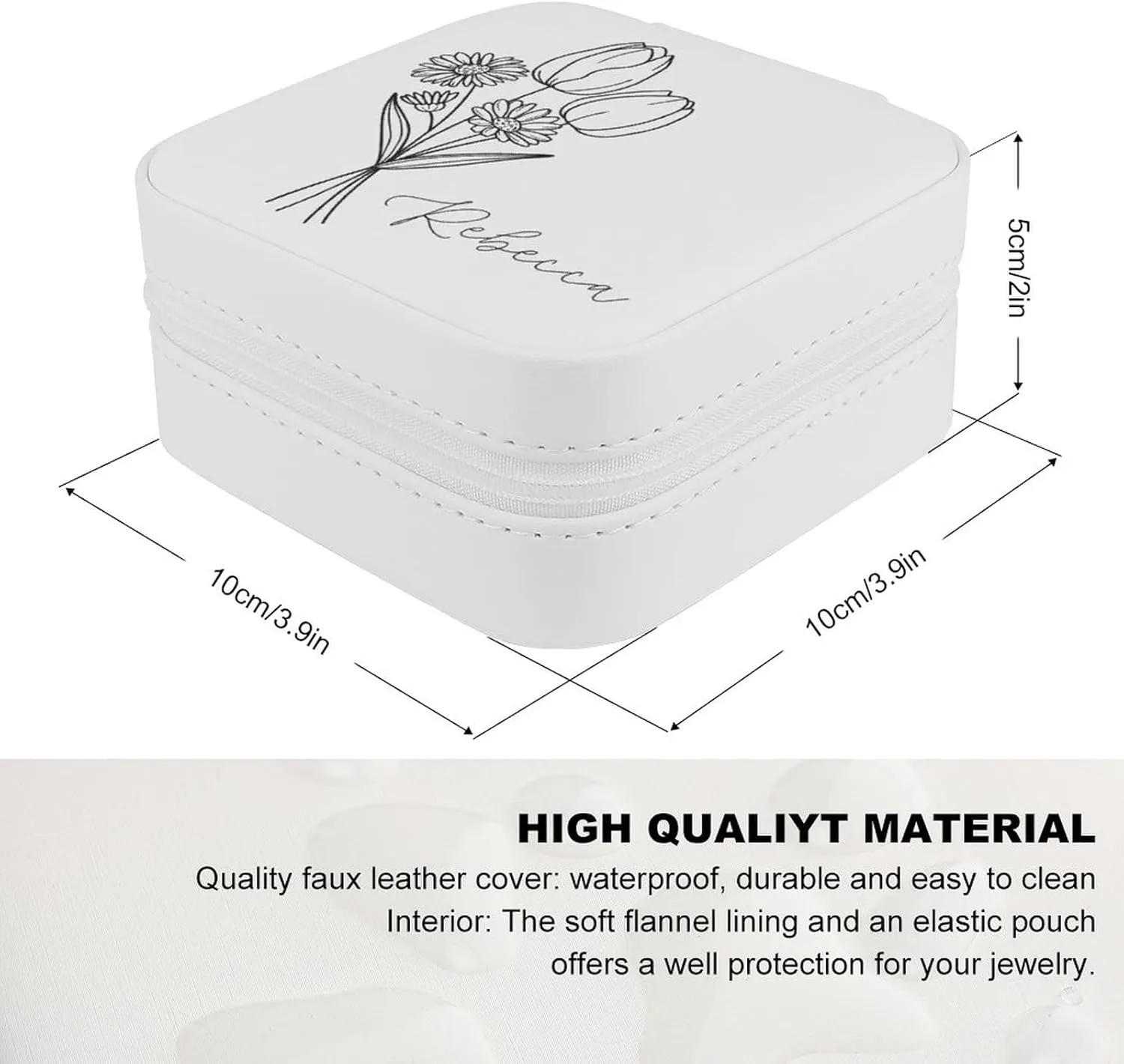 Birth Month Flower Jewelry Case Personalized Travel Jewelry Box with Name Customized Bridesmaid Jewelry Organizer for Earrings, Rings, Necklaces, Bracelet Birthday Gifts for Girlfriend