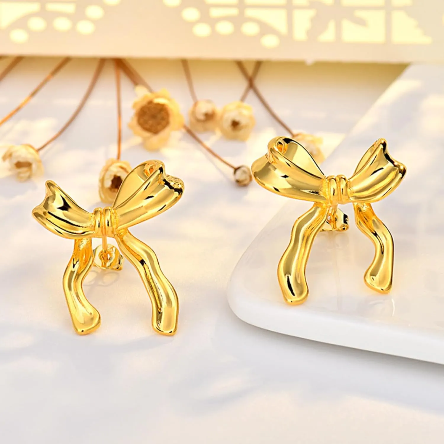 Bow Necklace Earrings Bracelet Bow Jewelry Sets for Women Dainty Gold Jewelry Set Bowknot Pendant Necklace Ribbon Stud Earrings Trendy Stuff Jewelry Gifts
