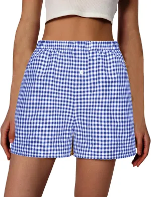 Boxer Shorts for Women Y2k Pajamas Shorts Gingham Cute Pj Short Pants Plaid Lounge Shorts Bottoms Elastic Shorts