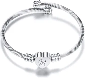 Bracelets for Women, Initial Heart A-Z Letter Cuff Bracelet, Unfading Personalized Name Expandable Wristband Bangle, Alphabet Charm Women's Jewelry Mothers Day Gifts