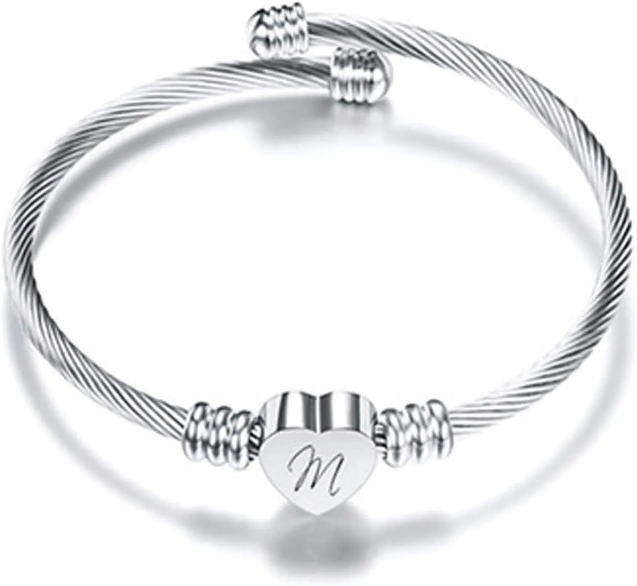 Bracelets for Women, Initial Heart A-Z Letter Cuff Bracelet, Unfading Personalized Name Expandable Wristband Bangle, Alphabet Charm Women's Jewelry Mothers Day Gifts