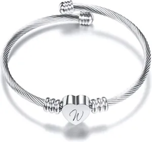 Bracelets for Women, Initial Heart A-Z Letter Cuff Bracelet, Unfading Personalized Name Expandable Wristband Bangle, Alphabet Charm Women's Jewelry Mothers Day Gifts