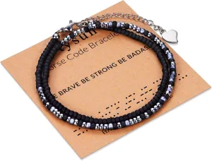 Btysun Inspirational Morse Code Bracelets for Women Men Teen Girl Gifts Best Friend Birthday Gifts for Him Her Adjustable Layered Secret Message Sister Bff Girfriend Sister Christmas Jewelry