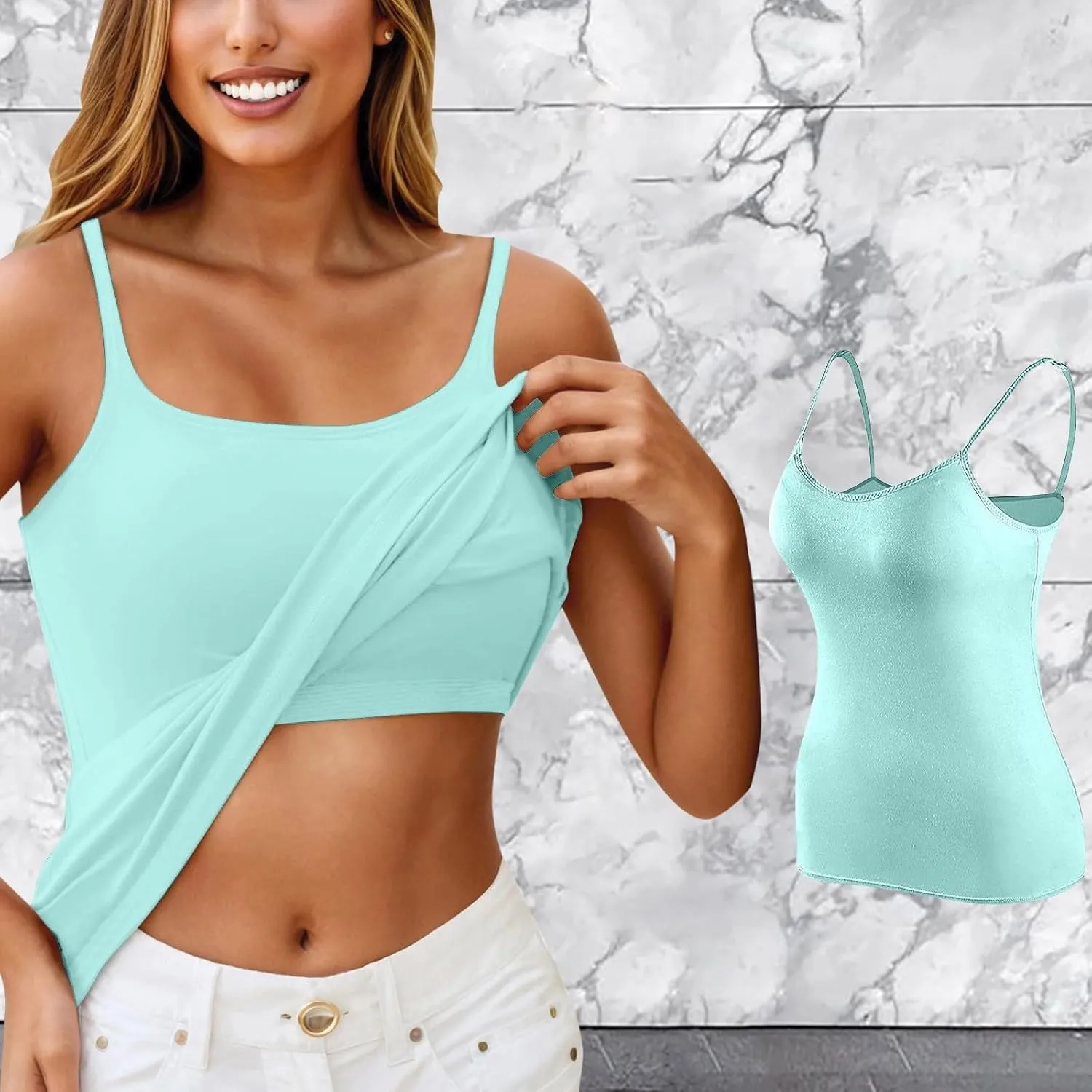Camisole Tops for Women 2025 Summer Adjustable Spaghetti Strap Cami Tank Built in Bra Sports Padded Cotton Undershirt