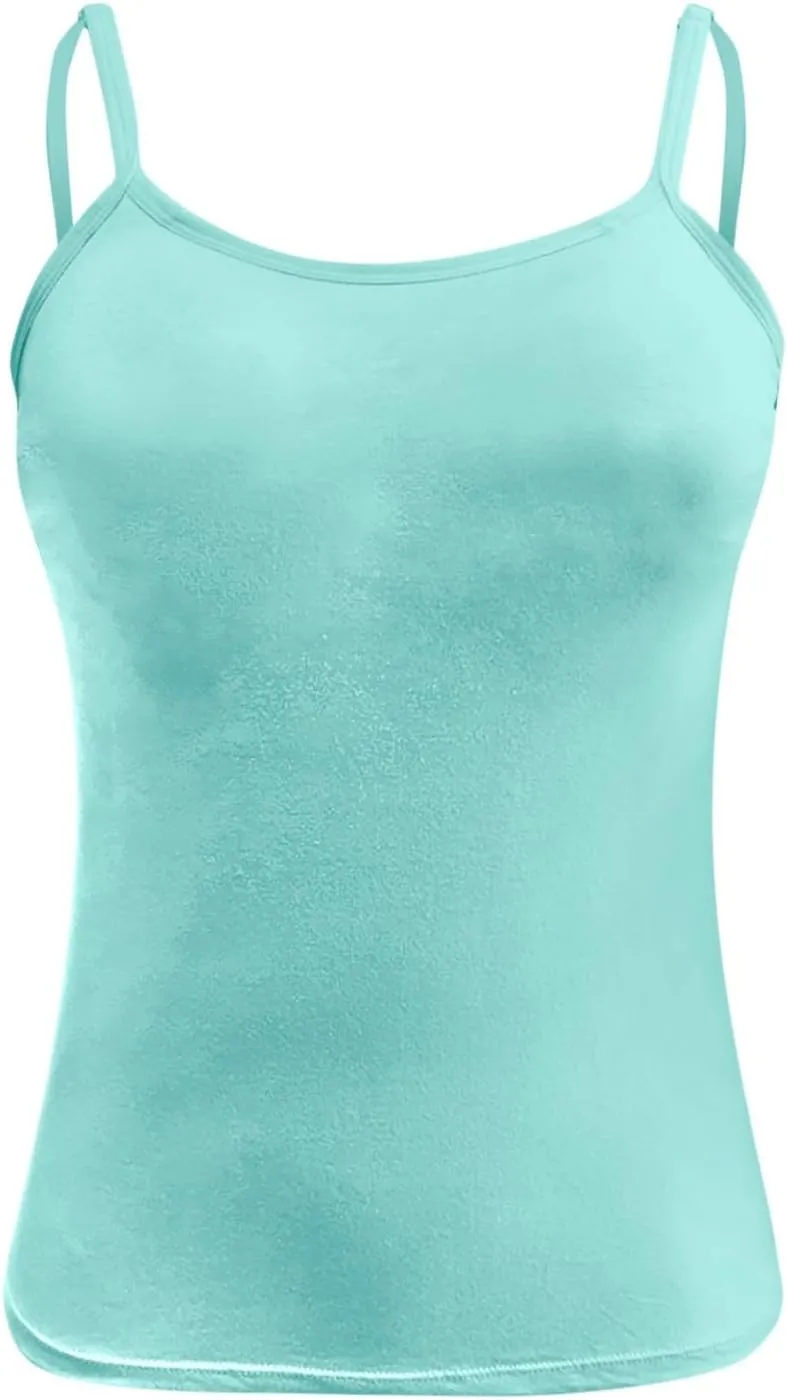 Camisole Tops for Women 2025 Summer Adjustable Spaghetti Strap Cami Tank Built in Bra Sports Padded Cotton Undershirt