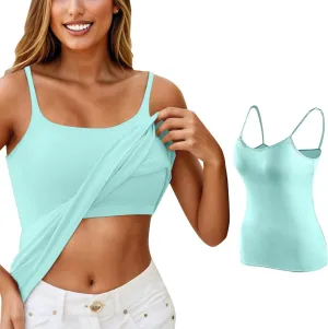 Camisole Tops for Women 2025 Summer Adjustable Spaghetti Strap Cami Tank Built in Bra Sports Padded Cotton Undershirt
