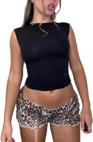 Cheetah Print Boxer Shorts Leopard Print Y2k Shorts Cute Ruffle Shorts Boxers 2024 Summer Shorts Women