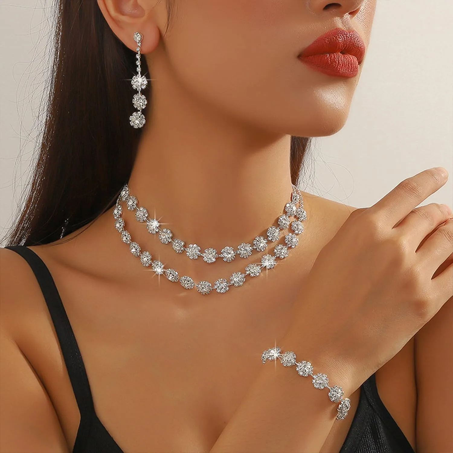 choice of all Wedding Jewelry Set for Brides Bridesmaids Silver Rhinestone Necklace Earrings Bracelet Sets Formal Costume Jewelry Prom Jewelry Sets for Women