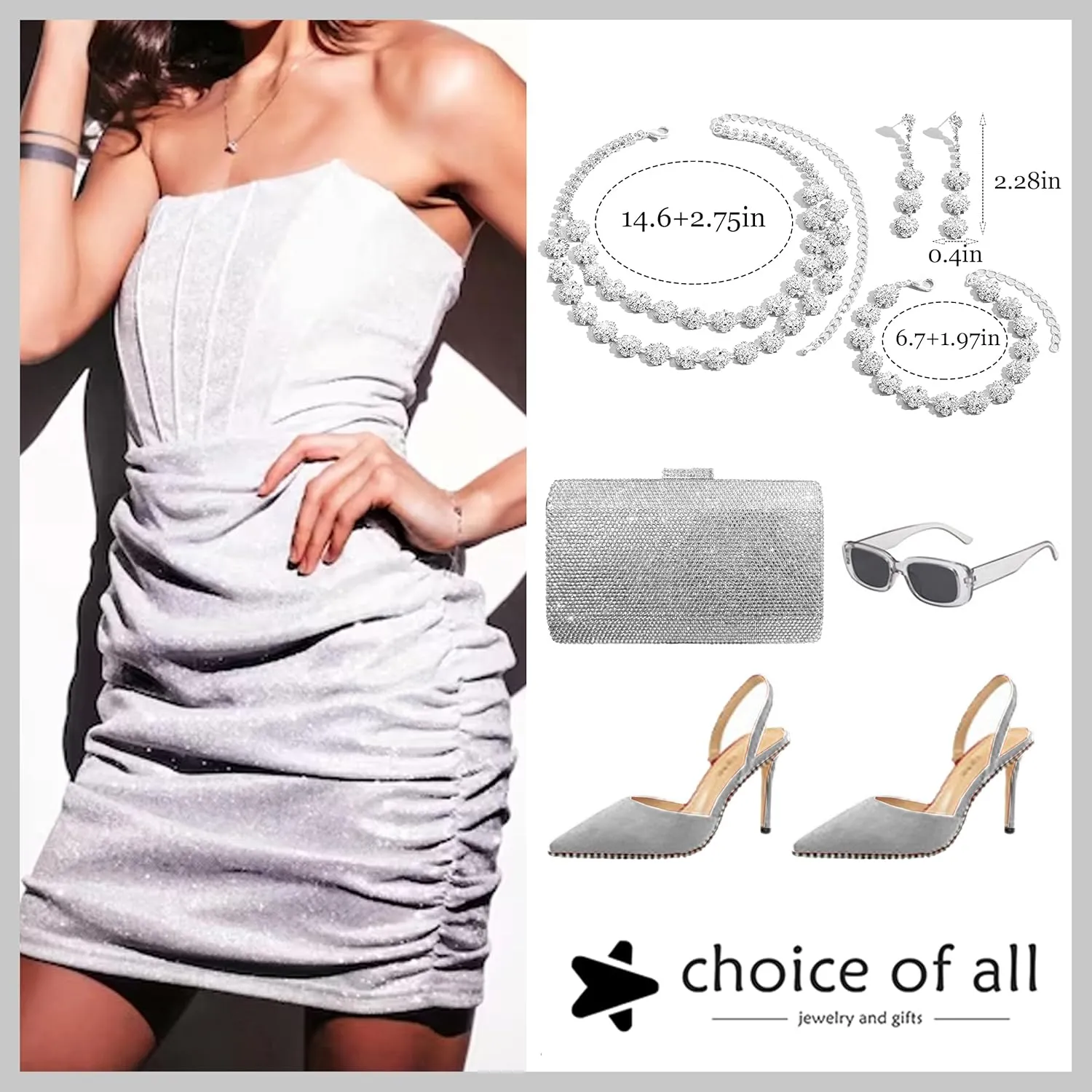 choice of all Wedding Jewelry Set for Brides Bridesmaids Silver Rhinestone Necklace Earrings Bracelet Sets Formal Costume Jewelry Prom Jewelry Sets for Women