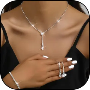 choice of all Wedding Jewelry Set for Brides Bridesmaids Silver Rhinestone Necklace Earrings Bracelet Sets Formal Costume Jewelry Prom Jewelry Sets for Women