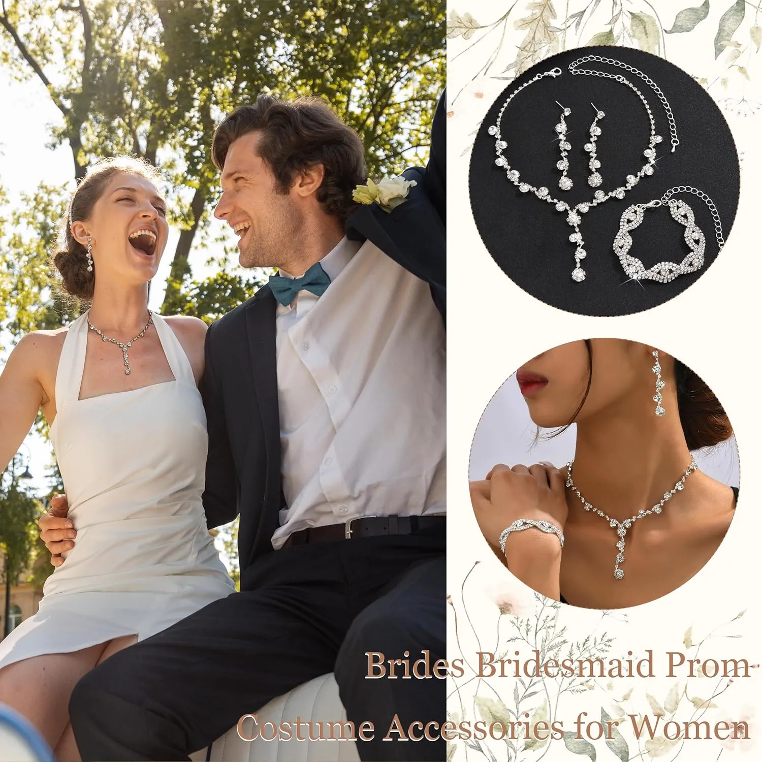 choice of all Wedding Jewelry Set for Brides Bridesmaids Silver Rhinestone Necklace Earrings Bracelet Sets Formal Costume Jewelry Prom Jewelry Sets for Women