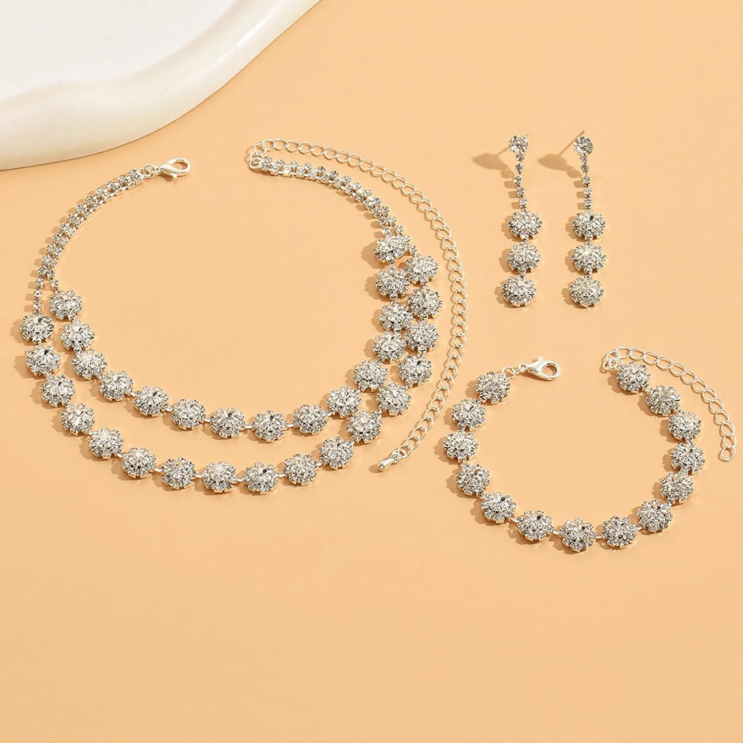 choice of all Wedding Jewelry Set for Brides Bridesmaids Silver Rhinestone Necklace Earrings Bracelet Sets Formal Costume Jewelry Prom Jewelry Sets for Women