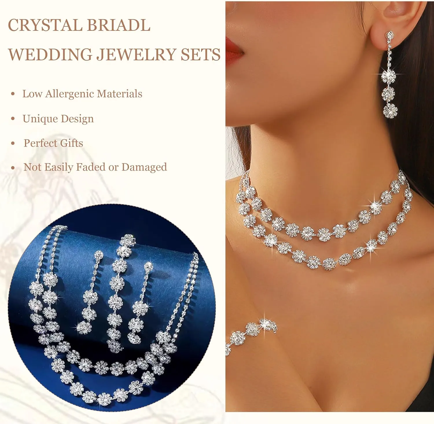 choice of all Wedding Jewelry Set for Brides Bridesmaids Silver Rhinestone Necklace Earrings Bracelet Sets Formal Costume Jewelry Prom Jewelry Sets for Women