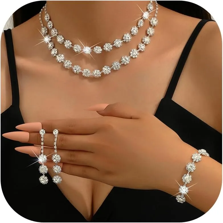 choice of all Wedding Jewelry Set for Brides Bridesmaids Silver Rhinestone Necklace Earrings Bracelet Sets Formal Costume Jewelry Prom Jewelry Sets for Women