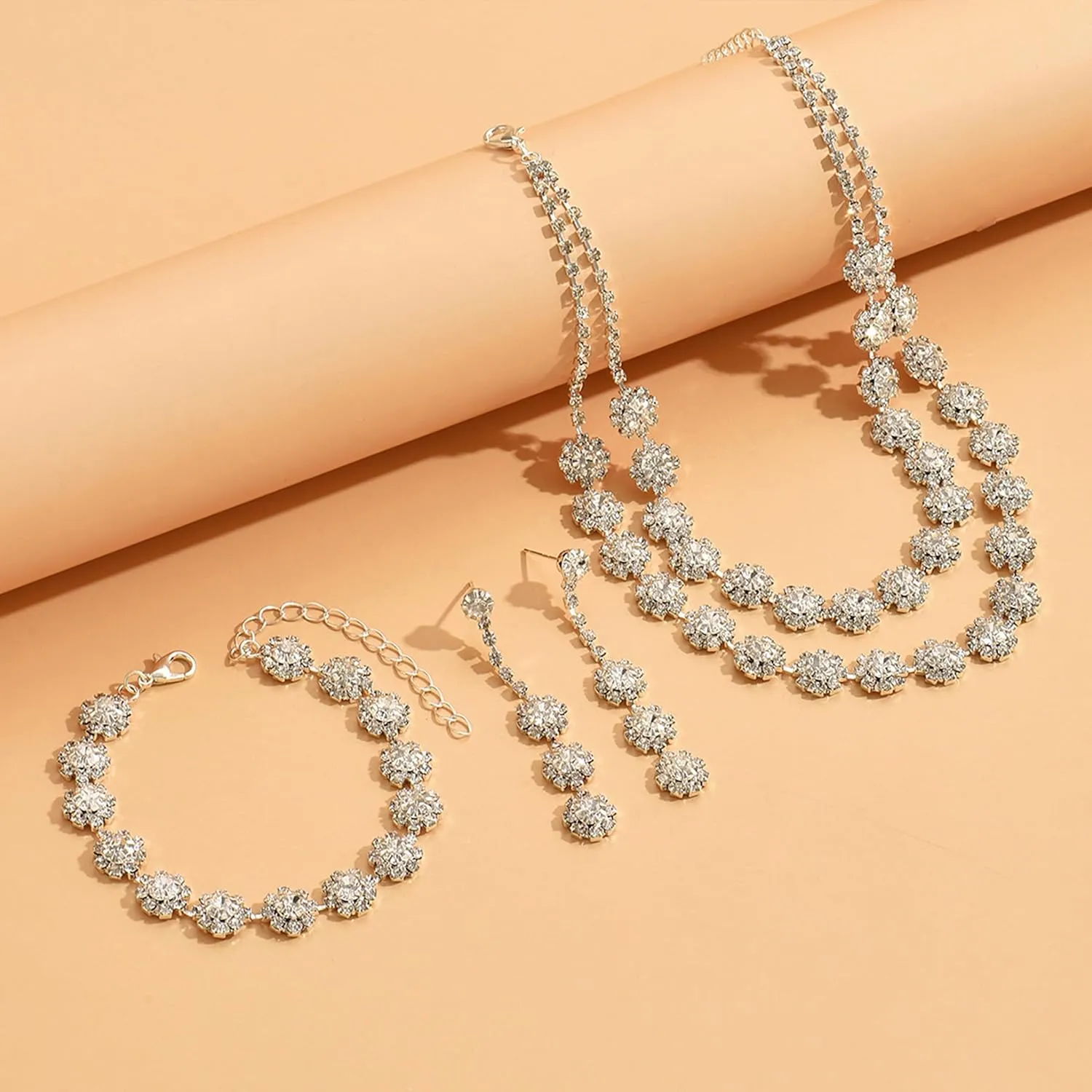 choice of all Wedding Jewelry Set for Brides Bridesmaids Silver Rhinestone Necklace Earrings Bracelet Sets Formal Costume Jewelry Prom Jewelry Sets for Women