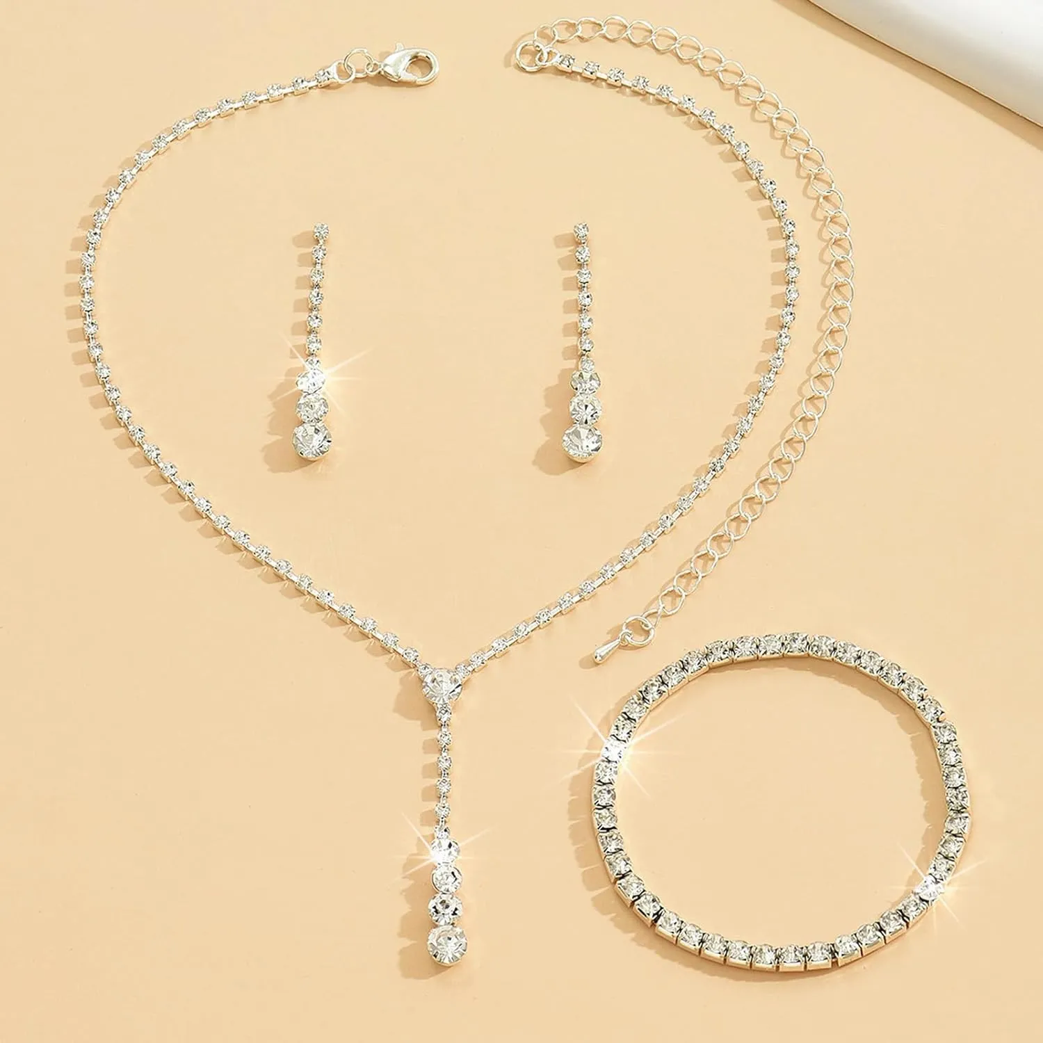 choice of all Wedding Jewelry Set for Brides Bridesmaids Silver Rhinestone Necklace Earrings Bracelet Sets Formal Costume Jewelry Prom Jewelry Sets for Women