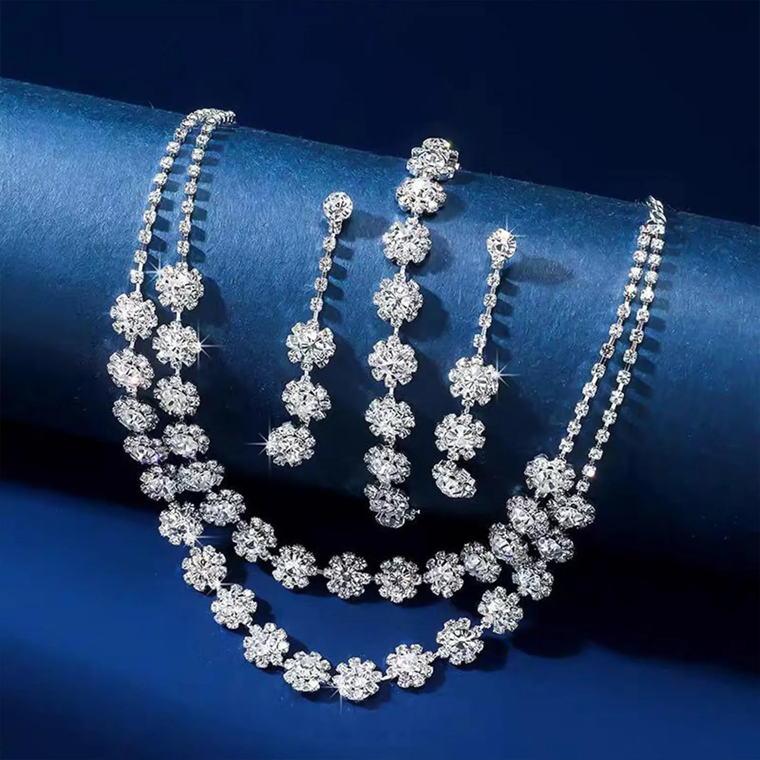 choice of all Wedding Jewelry Set for Brides Bridesmaids Silver Rhinestone Necklace Earrings Bracelet Sets Formal Costume Jewelry Prom Jewelry Sets for Women