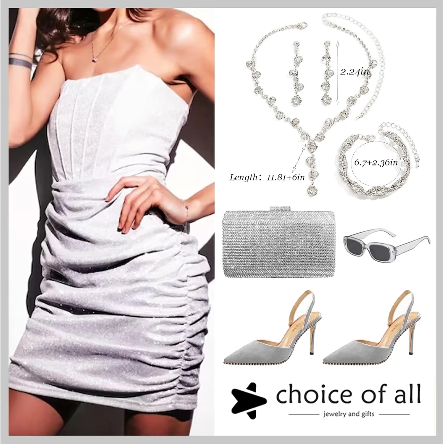 choice of all Wedding Jewelry Set for Brides Bridesmaids Silver Rhinestone Necklace Earrings Bracelet Sets Formal Costume Jewelry Prom Jewelry Sets for Women