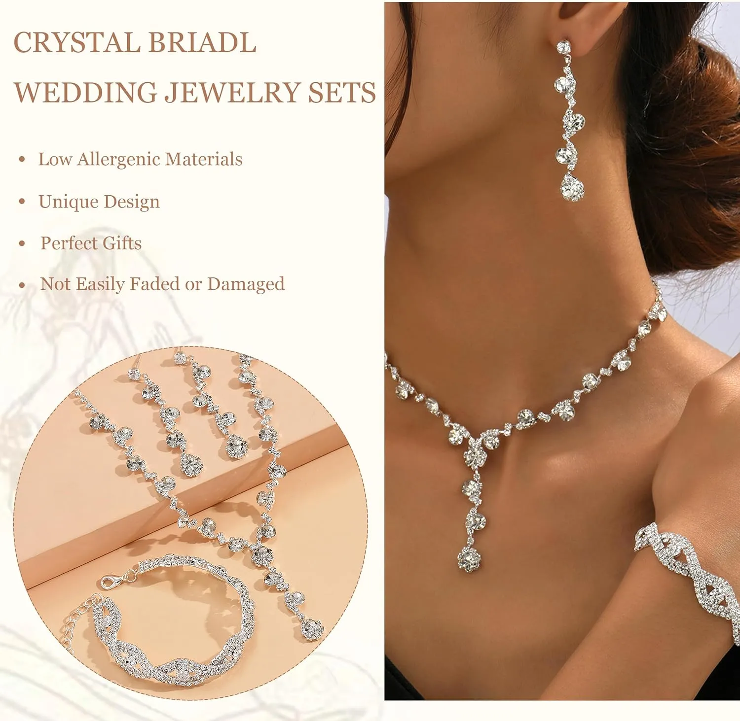 choice of all Wedding Jewelry Set for Brides Bridesmaids Silver Rhinestone Necklace Earrings Bracelet Sets Formal Costume Jewelry Prom Jewelry Sets for Women
