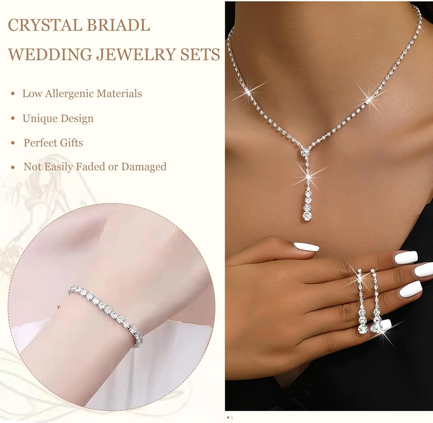 choice of all Wedding Jewelry Set for Brides Bridesmaids Silver Rhinestone Necklace Earrings Bracelet Sets Formal Costume Jewelry Prom Jewelry Sets for Women
