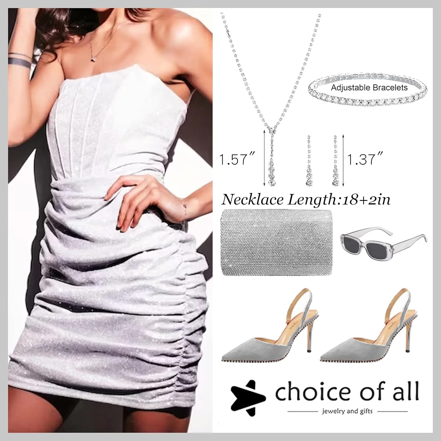 choice of all Wedding Jewelry Set for Brides Bridesmaids Silver Rhinestone Necklace Earrings Bracelet Sets Formal Costume Jewelry Prom Jewelry Sets for Women