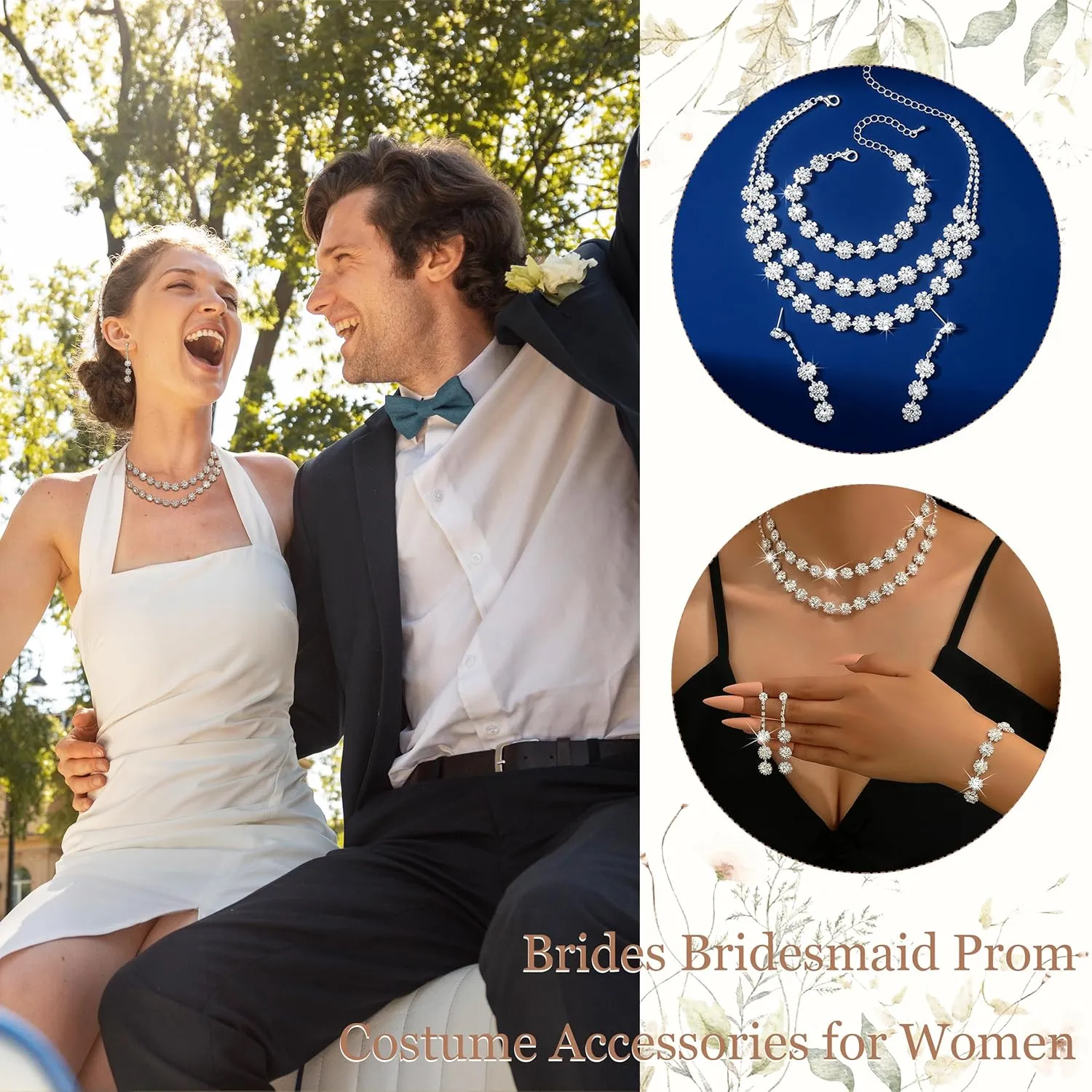choice of all Wedding Jewelry Set for Brides Bridesmaids Silver Rhinestone Necklace Earrings Bracelet Sets Formal Costume Jewelry Prom Jewelry Sets for Women