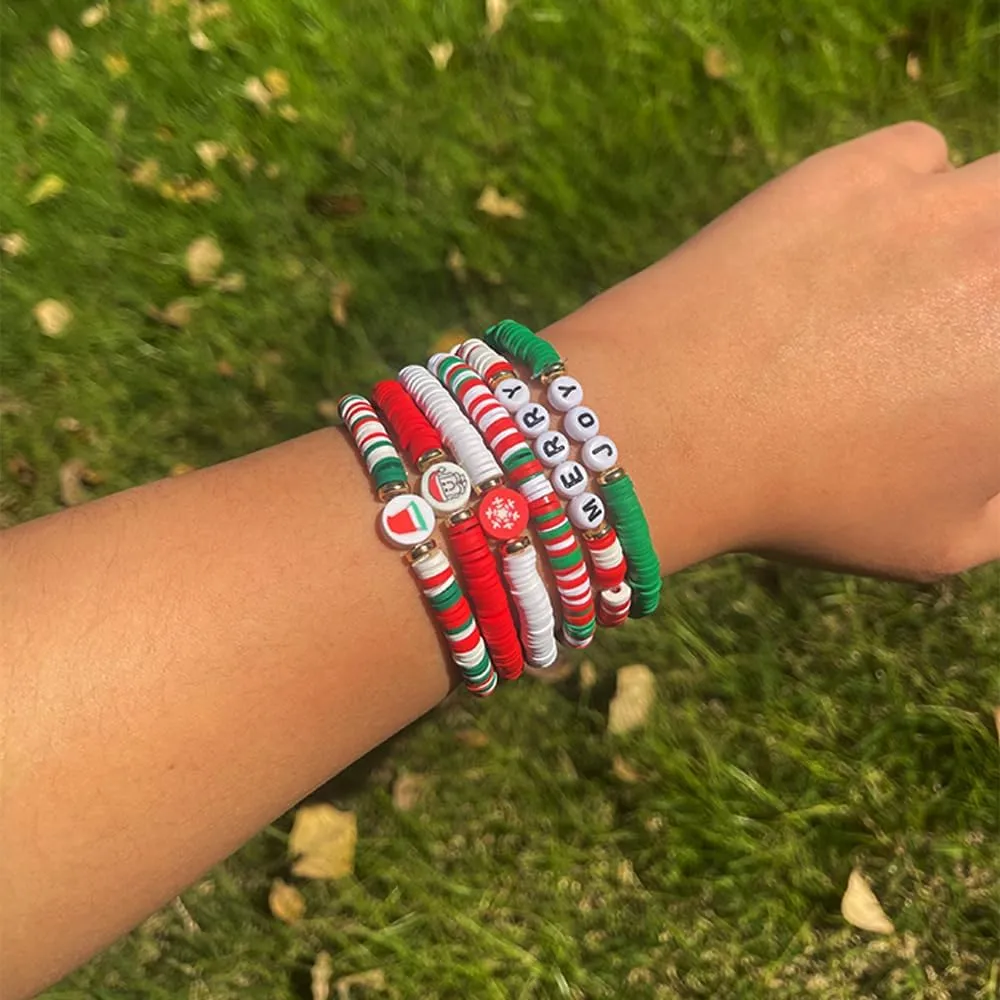 Christmas Friendship Bracelets Set for Women Christmas Bracelets Bulk Clay Beads Stretch Bracelet Stackable Jewelry