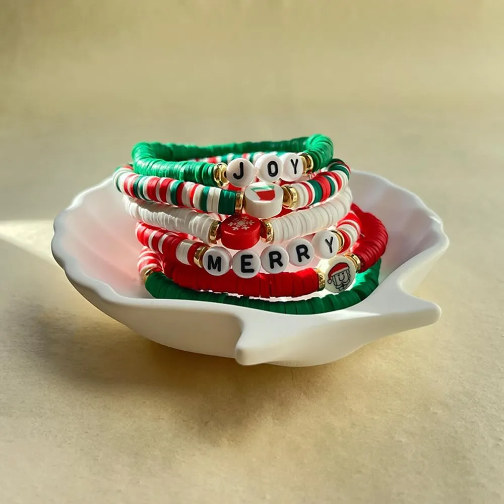 Christmas Friendship Bracelets Set for Women Christmas Bracelets Bulk Clay Beads Stretch Bracelet Stackable Jewelry