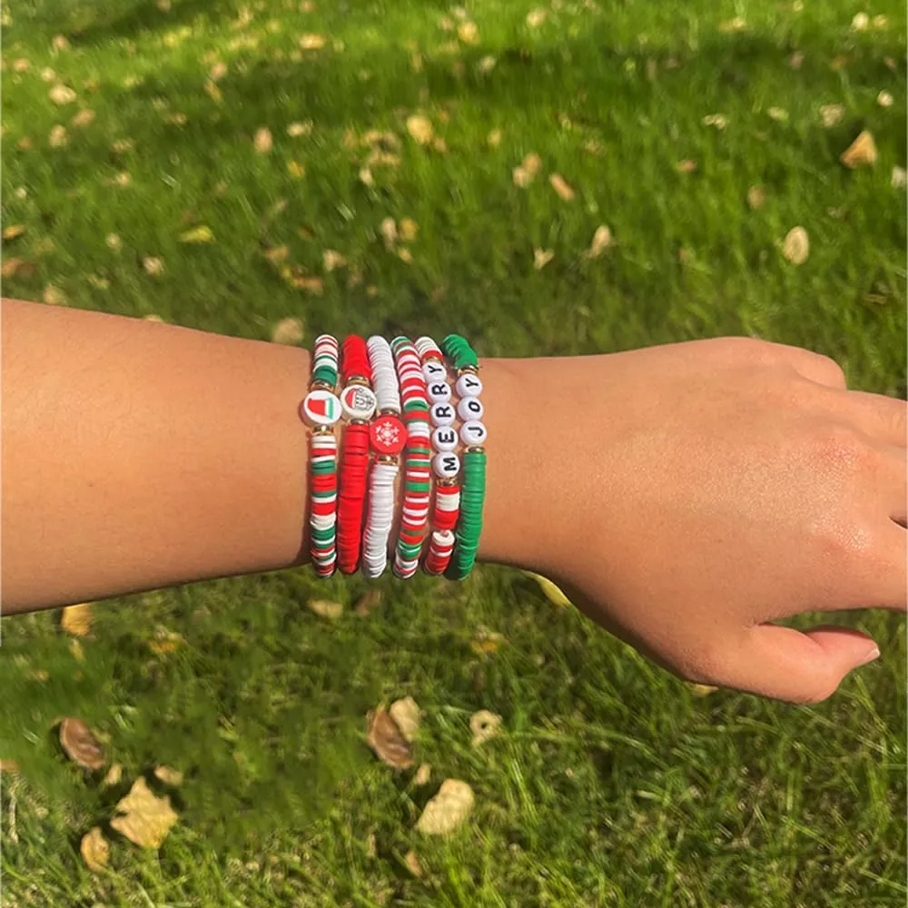 Christmas Friendship Bracelets Set for Women Christmas Bracelets Bulk Clay Beads Stretch Bracelet Stackable Jewelry