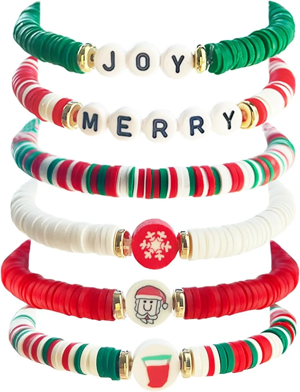Christmas Friendship Bracelets Set for Women Christmas Bracelets Bulk Clay Beads Stretch Bracelet Stackable Jewelry