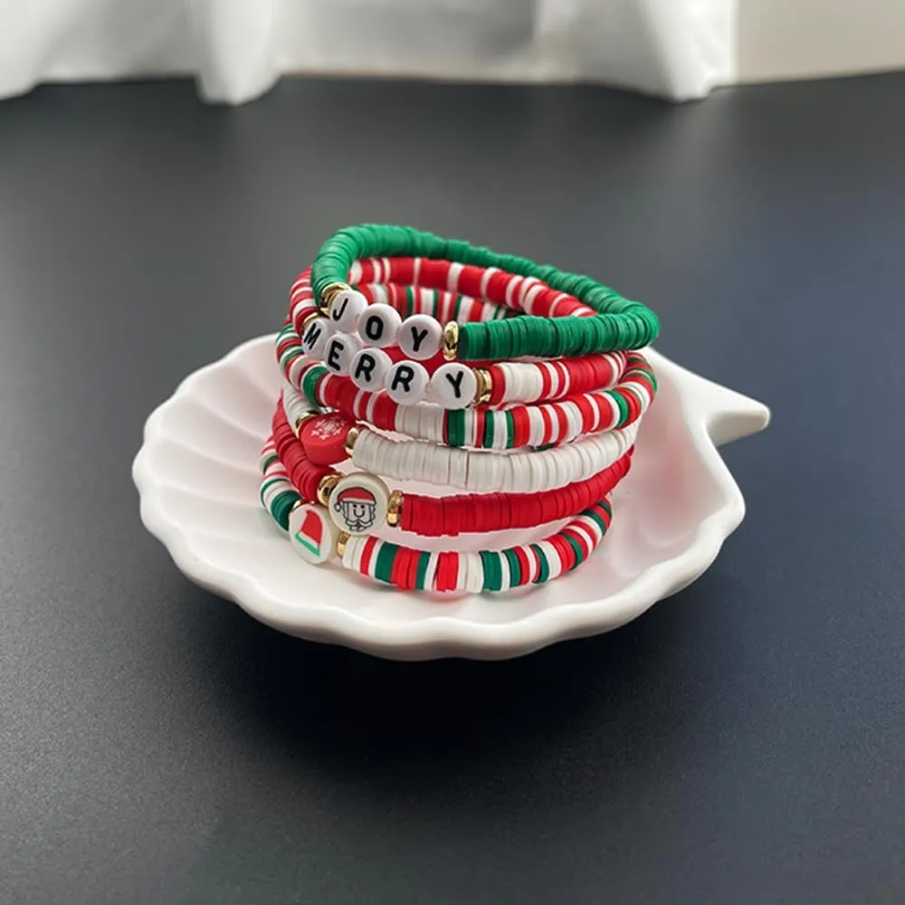 Christmas Friendship Bracelets Set for Women Christmas Bracelets Bulk Clay Beads Stretch Bracelet Stackable Jewelry