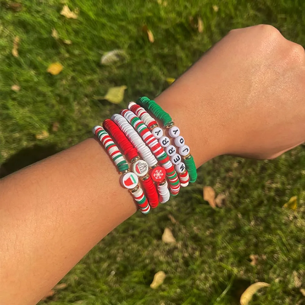 Christmas Friendship Bracelets Set for Women Christmas Bracelets Bulk Clay Beads Stretch Bracelet Stackable Jewelry