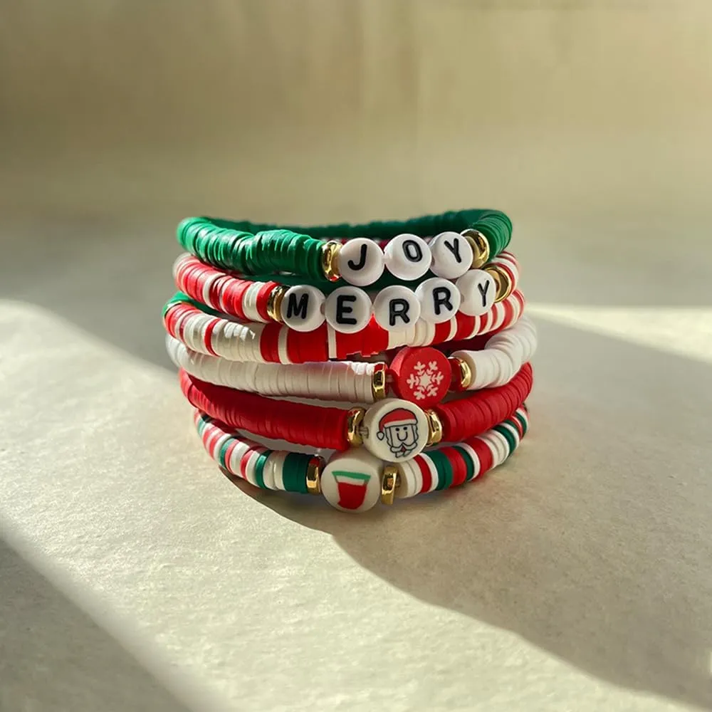 Christmas Friendship Bracelets Set for Women Christmas Bracelets Bulk Clay Beads Stretch Bracelet Stackable Jewelry