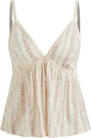 CIDER Women's Floral Cami Tops Summer V Neck Tank Top Cute Sleeveless Spaghetti Strap Camisoles