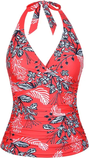 coastal rose Women's Underwire Tankini Top Twist Halter V Neck Swim Top Only Ruched Tummy Control Bathing Suit Tops