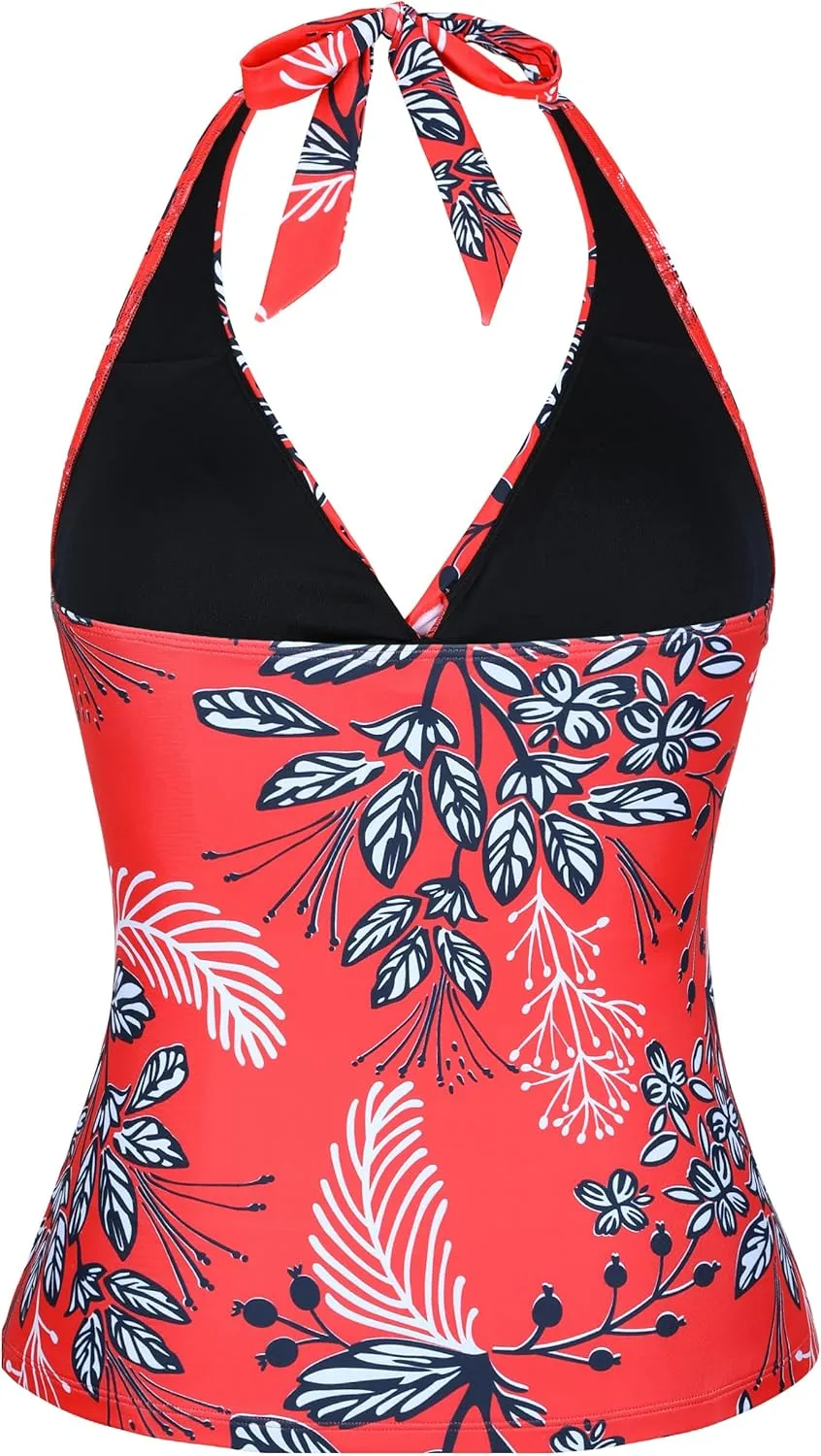 coastal rose Women's Underwire Tankini Top Twist Halter V Neck Swim Top Only Ruched Tummy Control Bathing Suit Tops