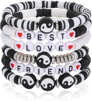 Colorful Heishi Surfer Bracelets Set for Women Stackable Clay Beaded Bracelets Disc Stretch Preppy Bracelets Smiley Face Friendship Bracelets Team Cheer Bulk Boho Summer Beach Jewelry Gift