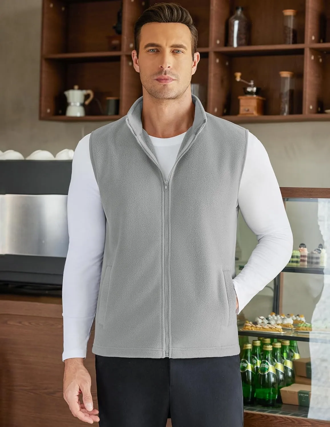 COOFANDY Men's Polar Fleece Vest Lightweight Sleeveless Zip Up Jacket Casual Outerwear Outdoor Golf Vests