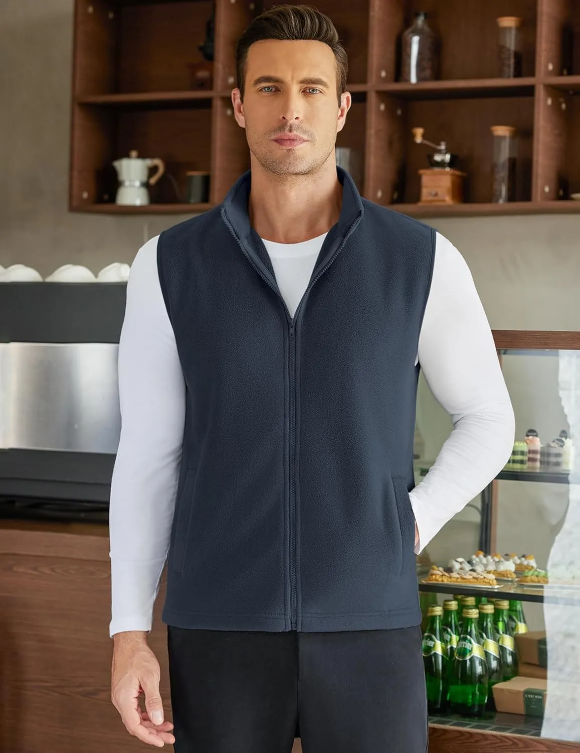 COOFANDY Men's Polar Fleece Vest Lightweight Sleeveless Zip Up Jacket Casual Outerwear Outdoor Golf Vests