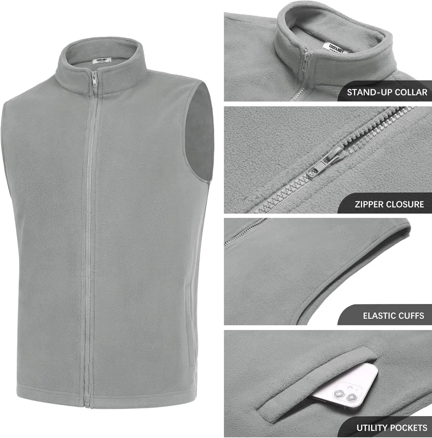 COOFANDY Men's Polar Fleece Vest Lightweight Sleeveless Zip Up Jacket Casual Outerwear Outdoor Golf Vests