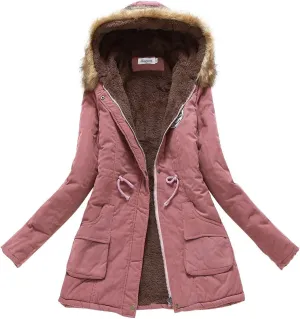 cooki Winter Coats for Women Fleece Lined Puffer Coat Women Long Down Coat Warm Parka Coat Faux Fur Hooded Coat With Pockets