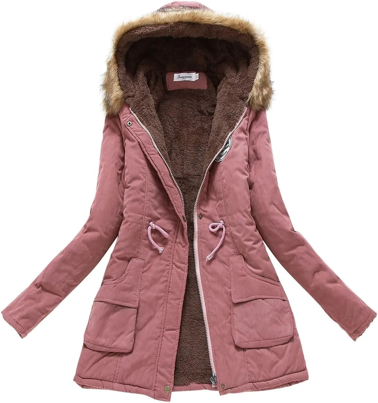 cooki Winter Coats for Women Fleece Lined Puffer Coat Women Long Down Coat Warm Parka Coat Faux Fur Hooded Coat With Pockets