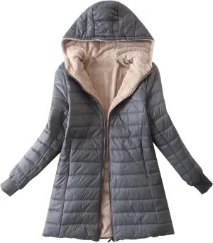 cooki Winter Coats for Women Fleece Lined Puffer Coat Women Long Thickened Down Coat Warm Soft Parka Hooded Puffer Jackets