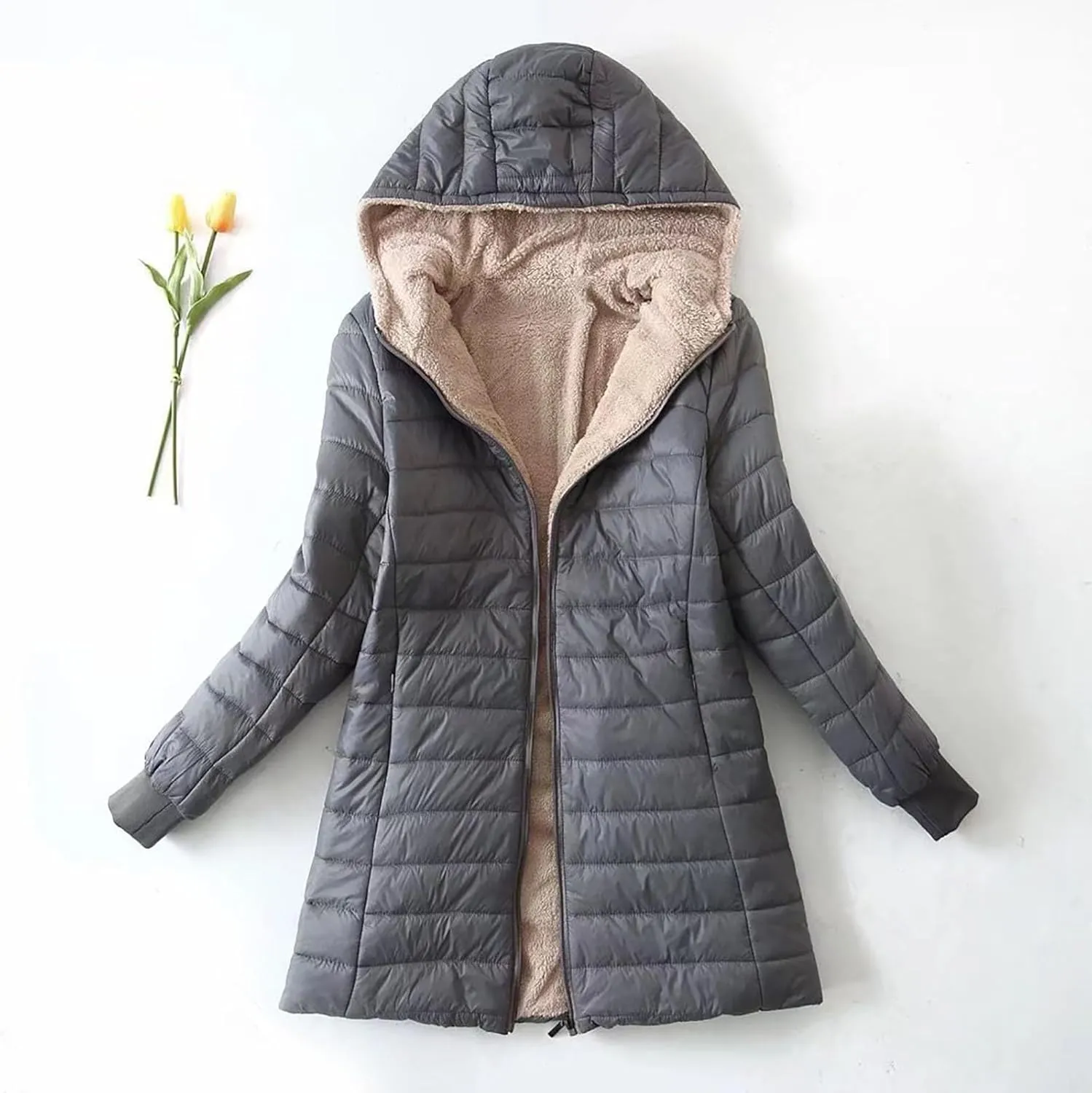 cooki Winter Coats for Women Fleece Lined Puffer Coat Women Long Thickened Down Coat Warm Soft Parka Hooded Puffer Jackets