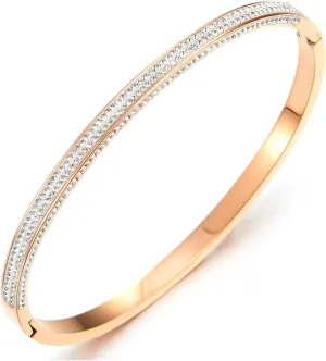 COOLSTEELANDBEYOND Rose Gold Bangle Bracelet with Dazzling Pave CZ, Sleek Jewelry, Bridal Jewelry