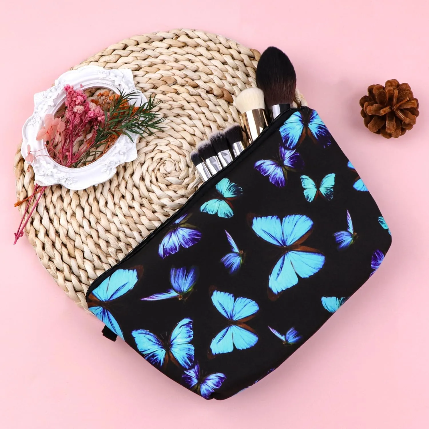 Cosmetic Bags for Women Small Blue Butterfly Makeup Bag for Purse Travel Toiletry Bag Accessories Organizer Zipper Pouch Travel Essentials Gift Idea (NR40214)