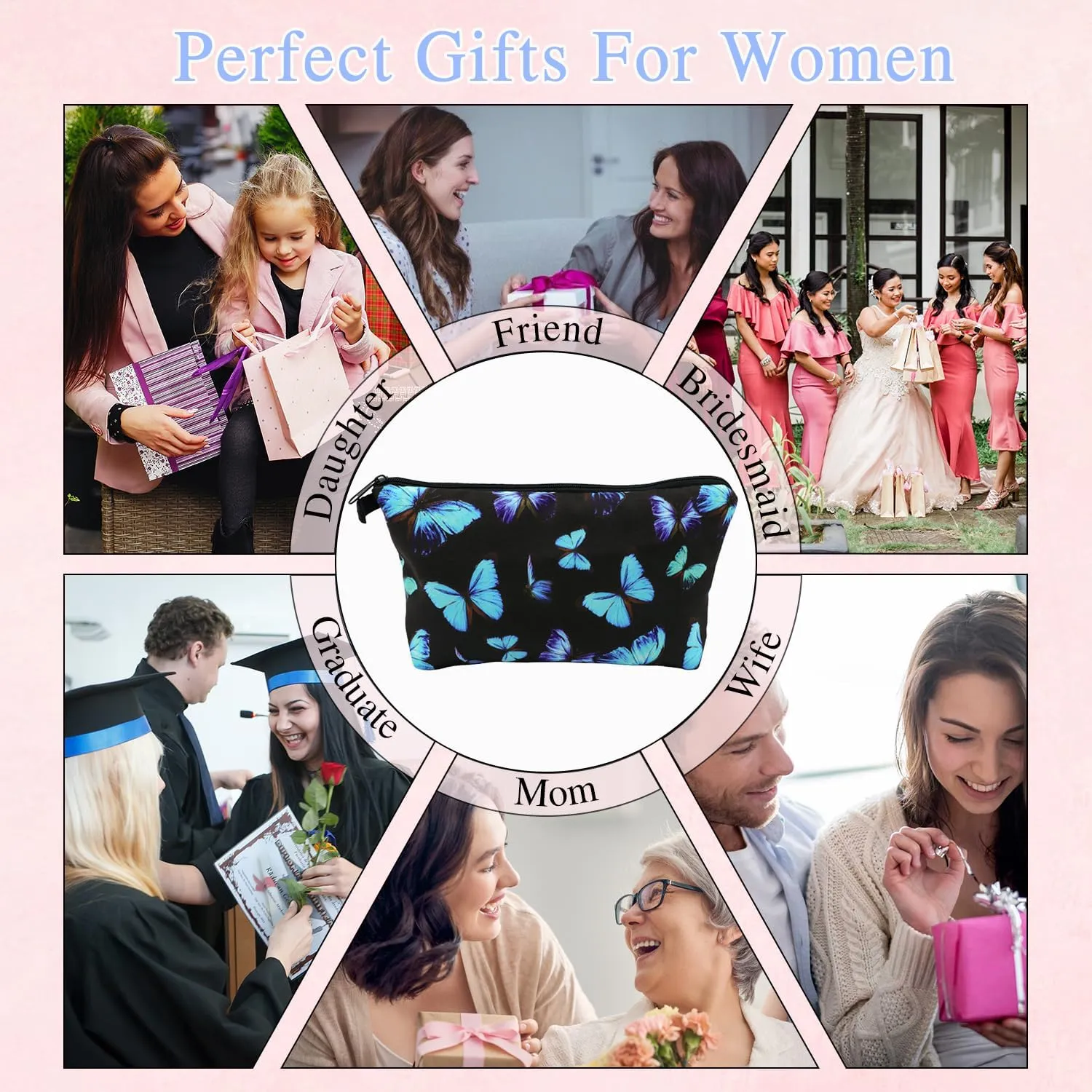 Cosmetic Bags for Women Small Blue Butterfly Makeup Bag for Purse Travel Toiletry Bag Accessories Organizer Zipper Pouch Travel Essentials Gift Idea (NR40214)